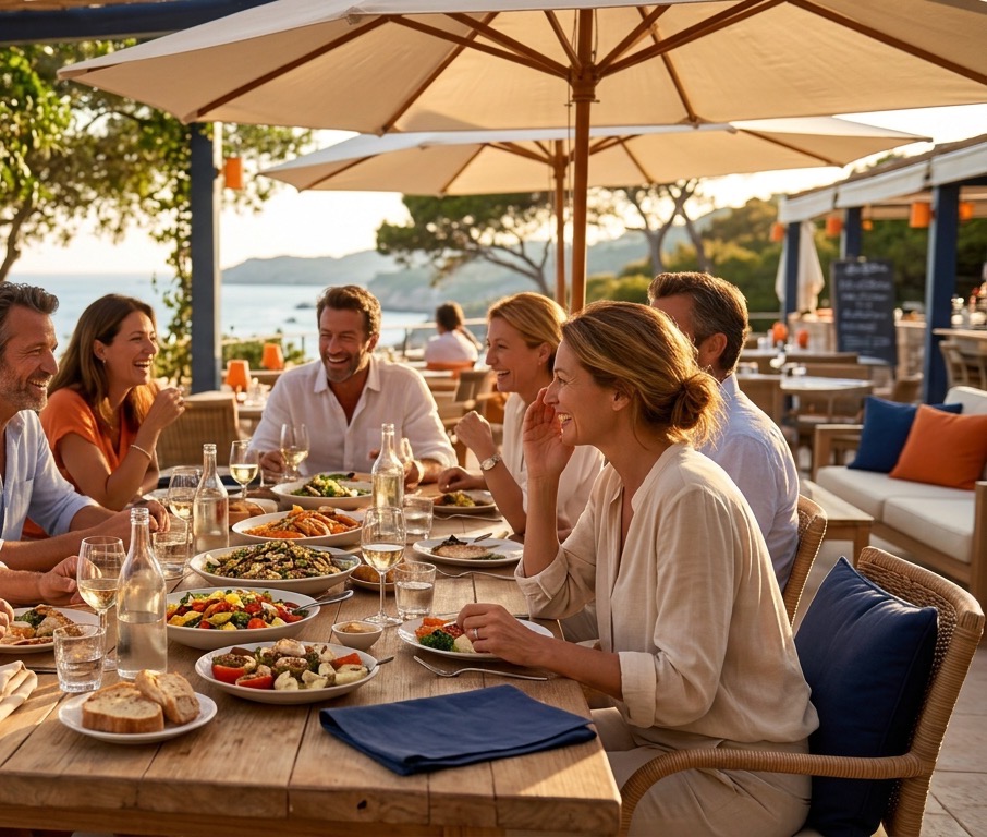 Déjeuner entre professionnels en bord de mer
